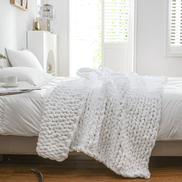 Latitude Run® Chenille Chunky Knit Throw, Luxury HandKnitted Yarn Throw Blanket & Reviews Wayfair